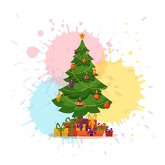 Christmas tree decorated vector illustration.