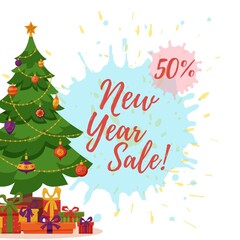 Christmas tree decorated vector illustration.