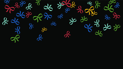 Festive Background with Colorful Bows. Trendy Pattern for Postcard, Print, Banner or Poster. Little Pretty Bows For Party Decoration, Wedding, Birthday or Anniversary Invitation. Vector 
