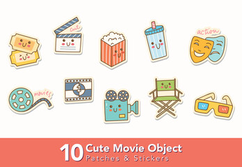 Set of Cute Movie Object Patches and Stickers