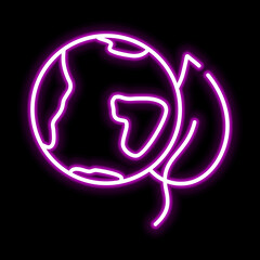 Eco globe line pink glowing neon ui ux icon. Glowing sign logo vector