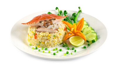 Fried rice with Crab decorate with vegetables carved