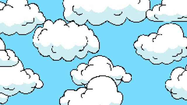 clouds pixel 8bit inspired by old video games, 1990, 1980, vintage