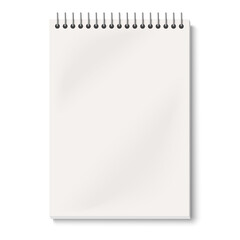 Closed view of opened spiral notepad mock up isolated on white background