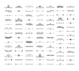 Collection of hand drawn dividers, borders, frames, lines. Monogram wedding design. Vector isolated illustration. - 356634464