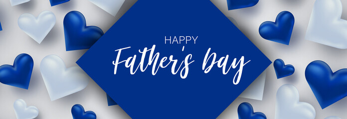 Happy Father's day banner. Simple vector with blue hears.