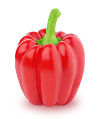 Fresh whole red Bell pepper isolated on a white background.