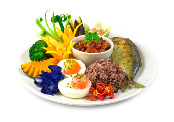 Thai food Pickled fish Chili Paste and tomato dip with Brown rice
