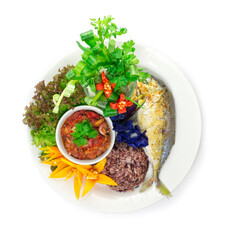 Thai food Pickled fish Chili Paste and tomato dip with Brown rice