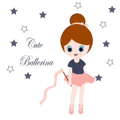 Vector ballerina, Cute little ballerina illustration. Can be used for kid's clothing. Use for print, surface design, fashion wear. Adorable animal character for design of album, scrapbook, card and in