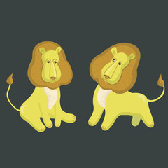Set of vector illustrations with two poses of a small lion. Children's illustration. Cute character