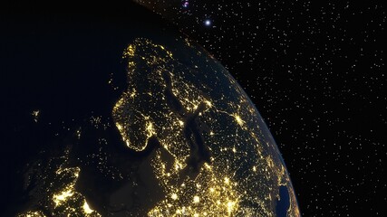 sweden from space, night Norway from space 3d render