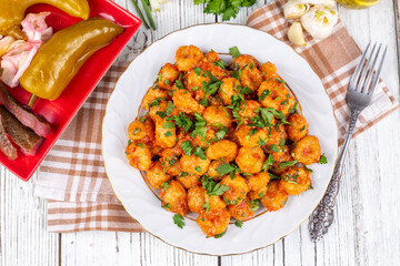 Traditional Delicious Turkish foods; bulgur garlic kofte (sarimsakli kofte)