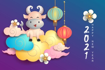 Obraz na płótnie Canvas Happy new year 2021 / Chinese new year / Year of the ox / Zodiac sign for greetings card, invitation, posters, brochure, calendar, flyers, banners 