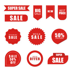 Set of sale tags and labels, template shopping labels. Blank, discount and price tags on paper. Special offer. Vintage. 