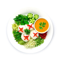 Rice Thin Noodles with Fish Curry Sauce in coconut milk