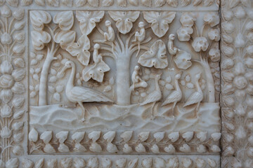 Marble carved wall in the Karni mata Temple (rat temple) in Rajasthan, Deshnok village.
