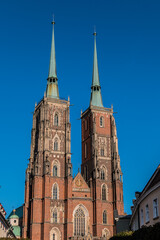 View of Cathedral of St. John the Baptist (1272 - 1341) in Wrocław. Cathedral located in the Tumski Island ("Cathedral Island"). Wroclaw, Poland.