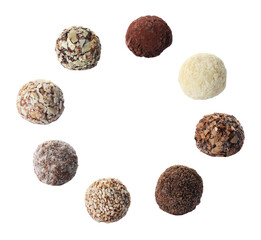 Set with different chocolate candies on white background