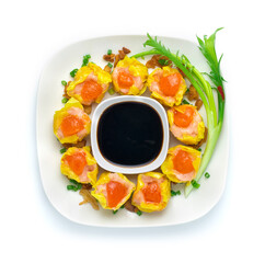 Steamed Shrimps topped Salt Egg Yolks Dumbling