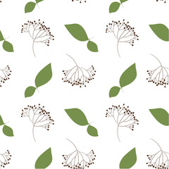Seamless pattern leaves and flowers. Spring pattern. Summer pattern.