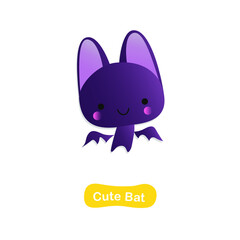 Purple Bat, Cute Creature Cartoon Character Vector Illustration on a White Background
