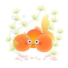 Vector illustration cute cartoon bubble eye goldfish in an aquarium.