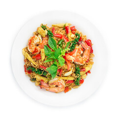 Spicy Stir Fried Instant Noodles Holy Basil With Shrimps