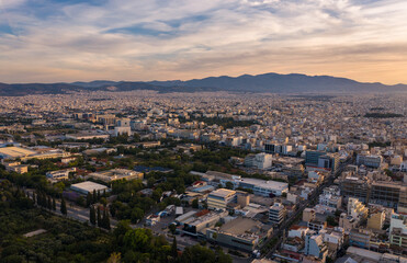 Fototapeta na wymiar Athens city landscape at sunrise time, Greece