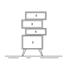 Vector icon of bedside table, modern furniture design. Bedside wooden chest of drawers, carpentry. Decorative table, linear pictogram. Dresser furniture line icon. Monochrome contour illustration.