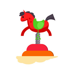 Red rocking horse . Playground, carousel, attraction. Childhood concept. illustration can be used for topics like entertainment, leisure, kindergarten