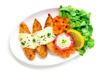 Fried Chicken with mozzarella cheese topped onion spring