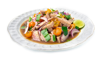 Spicy salad with fermented pork sausage and chili paste