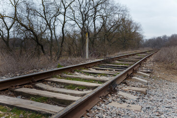 Close up shot of railway or railroad.