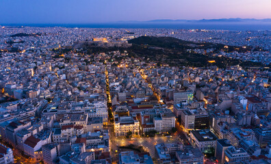Athens city skyline at twilight, Greece