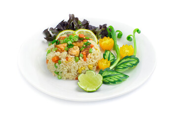 Fried Rice with Salmon Thai food fusion style decorate vegetables