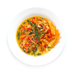 Salmon Spicy stir fried with Thai herbs