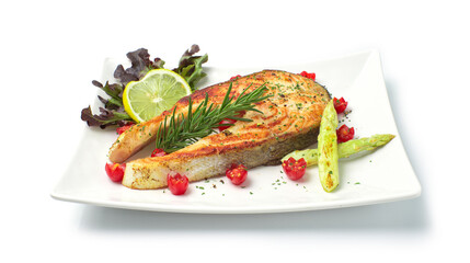 Salmon Steak with black  peppers and salt