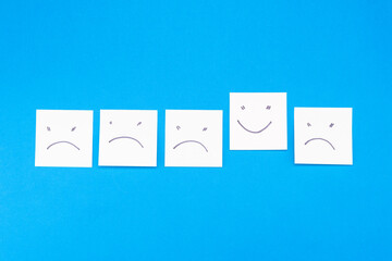 Many stickers - negative and positive emoticon on a blue background