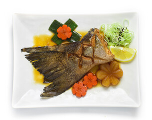 Salmon Tail in soy sauce soup