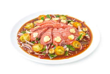 Spicy Salmon Salad in pickled fish sauce