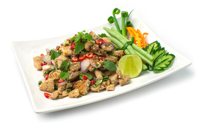 Spicy Salmon Salad in Thai  herbs sauce