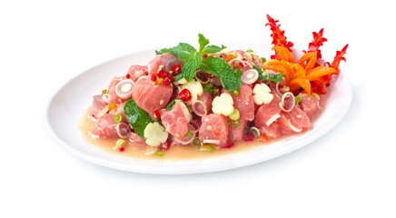 Spicy Salmon Salad in Thai herbs sauce