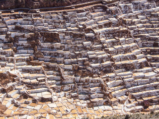 Aerial View of Salt pans Salineras de Maras in the Sacred Valley in Peru near Cusco