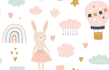 Baby animals seamless pattern. Fabric pattern. Vector illustration with cute animals. Nursery baby pattern illustration