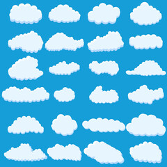 vector, isolated, set of cloud on a blue background