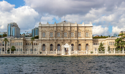 Fototapeta na wymiar View on Dolmabahce Palace from Bosphorus Strait in Istanbul, Turkey