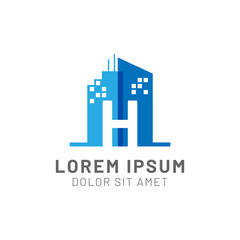 Fototapeta premium Negative Space Letter H And Building And Construction Logo Vector Template