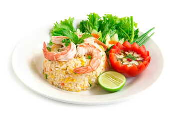 Fried rice with shrimp decorate with vegetables carved