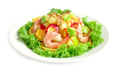 Spicy Fruit Salad with Shrimp Apple Mango Orange carved